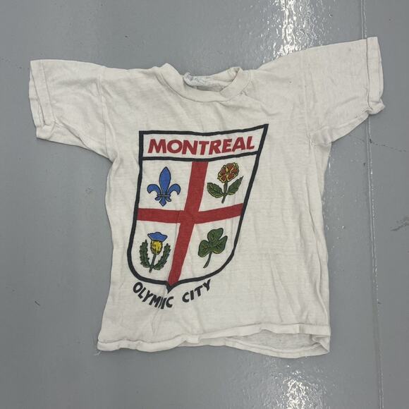 Vintage 60s Montreal Canada White Graphic Baby Tee - Picture 1 of 3